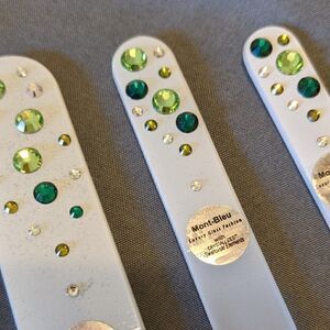 🆕SET OF 3 MONT BLEU DOUBLE SIDED GLASS NAIL FILES & SWAROVSKI CRYSTAL